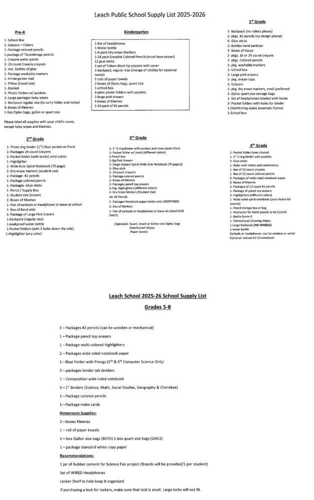 School Supply Lists