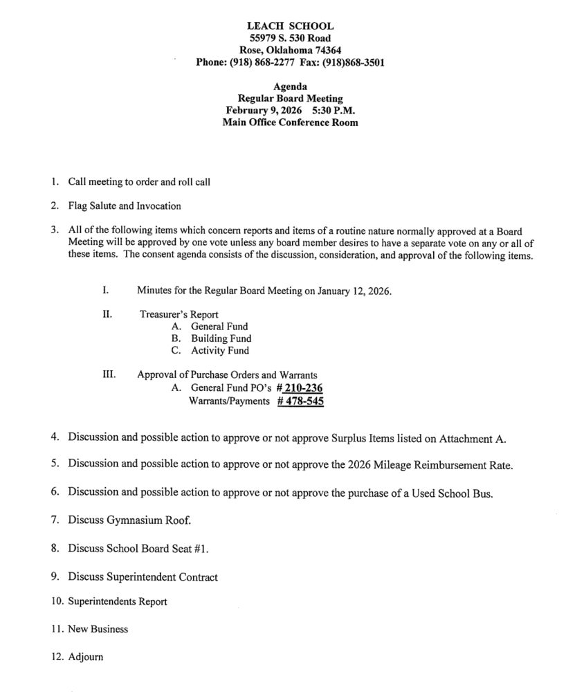 February Board Agenda