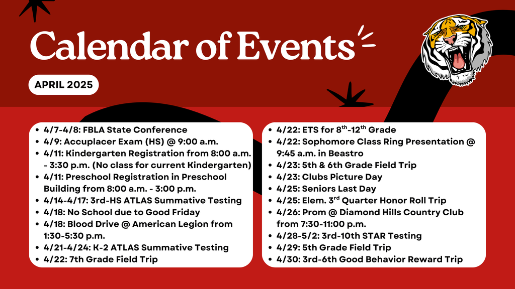 April Upcoming Events Calendar (Updated 4/17/2025)
