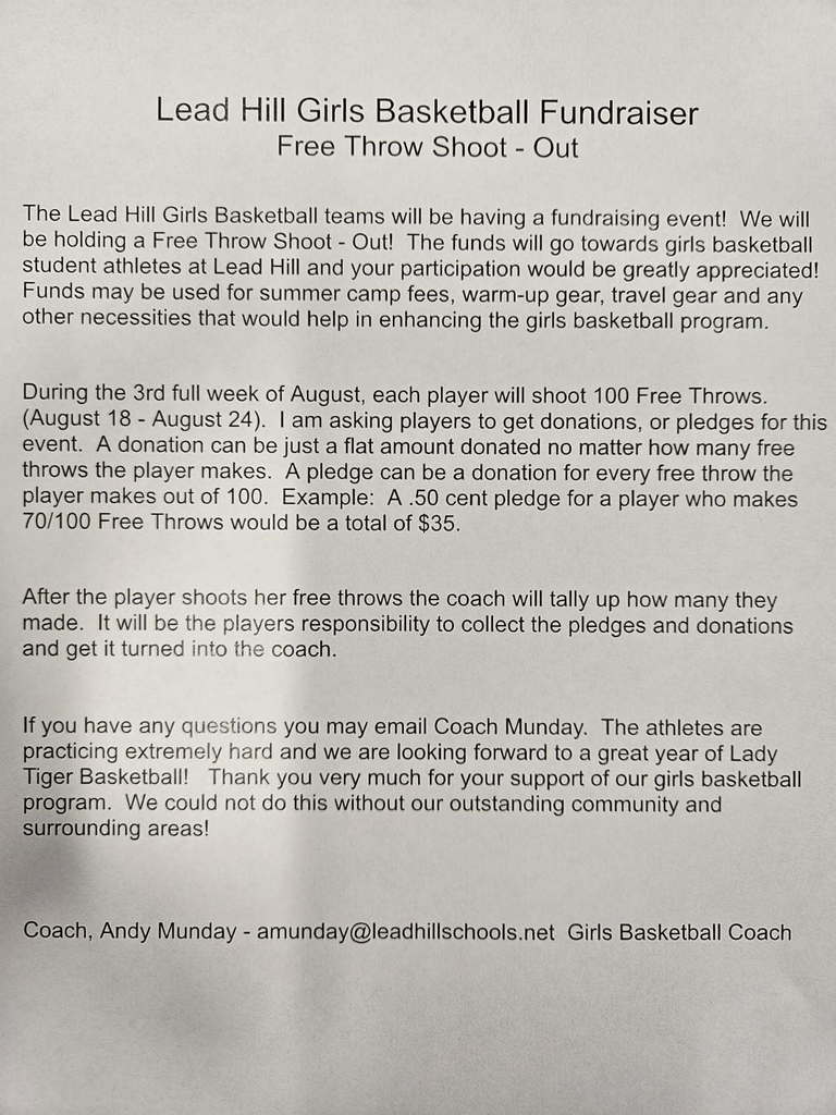 LH Girls Basketball Fundraiser