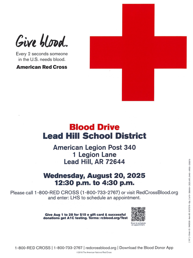 Blood Drive on August 20 from 12:30-4:30 p.m. @ American Legion Post 240