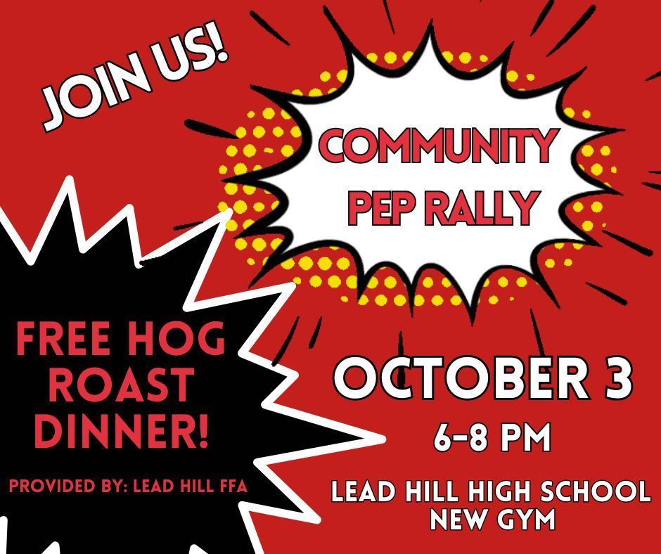Join us for the Community Pep Rally & Hog Roast from 6-8 p.m. on Friday, October 3rd!