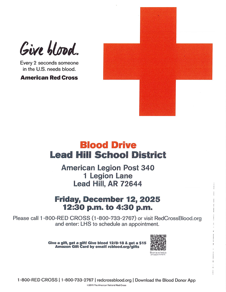 Blood Drive on December 12 from 12:30-4:30 p.m.