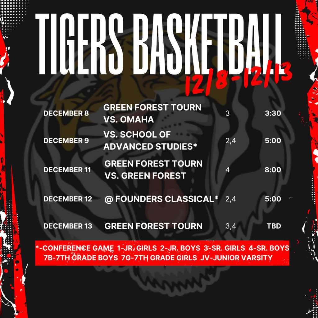 Tigers Basketball Schedule for 12/8-12/13