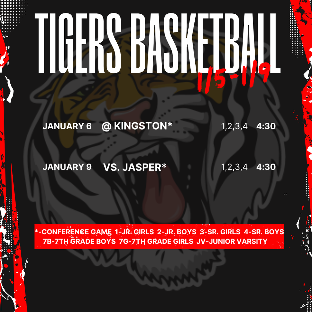 Tigers Basketball Schedule for January 5th-9th. Go Tigers! ❤️🏀🤍