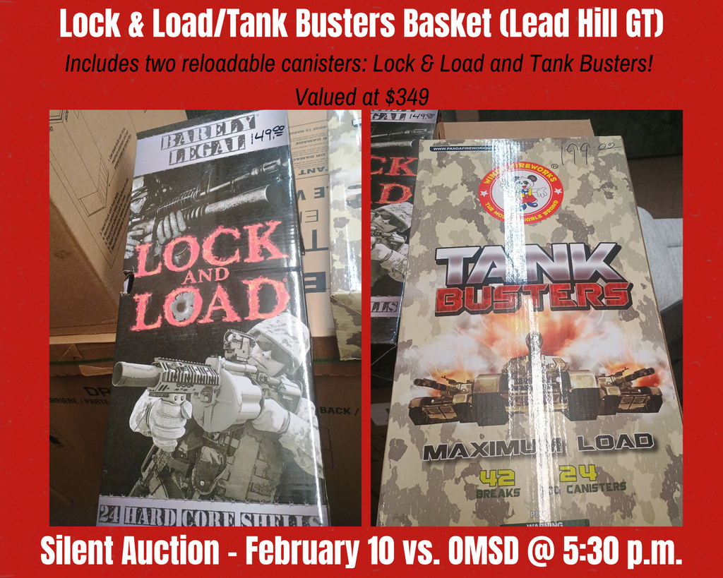 Check out these baskets from Lead Hill GT! They are auctioning off a basket with two reloadable canisters: Lock and Load & Tank Busters valued at $349; and a basket called The Max valued at $899! These baskets will be available to bid on at tonight's Silent Auction!!