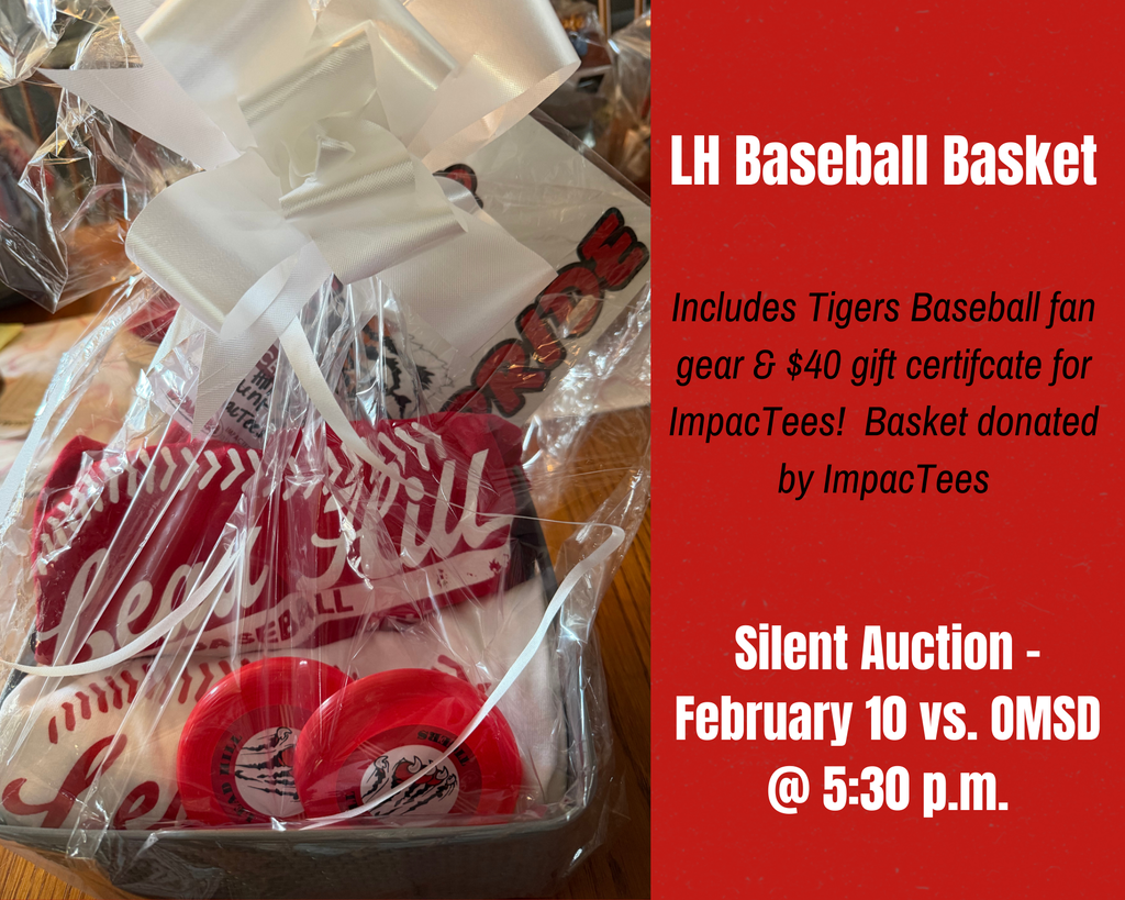 Check out these baskets from Lead Hill Baseball & the Summer Baseball Program! Lead Hill Baseball is auctioning off a LH Baseball basket with Tigers Baseball fan gear & $40 gift certifcate for ImpacTees (basket donated by ImpacTees)! The Lead Hill Summer Baseball Program is auctioning off a Tigers Sweatshirt basket which includes a Tigers sweatshirt & trucker baseball cap perfect for chilly late night baseball games (basket donated by L3 Designs) and a "Walking on Sunshine" basket filled with 4 “Walking on Sunshines” dirty soda kits from Fizzy Mix (basket donated by Fizzy Mix)! These baskets will be available to bid on at tonight's Silent Auction!!