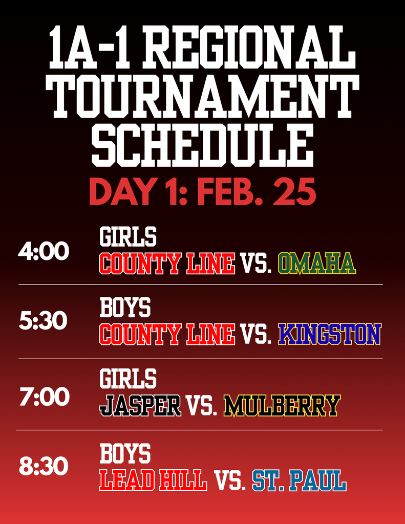 1A-1 Regional Tournament Schedule for Day 1: February 25