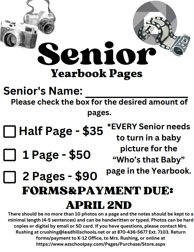 Senior Yearbook Page Order Form: Due April 2nd