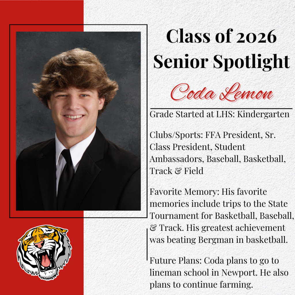 Class of 2026 Senior Spotlight: Coda Lemon❤️🎓🤍