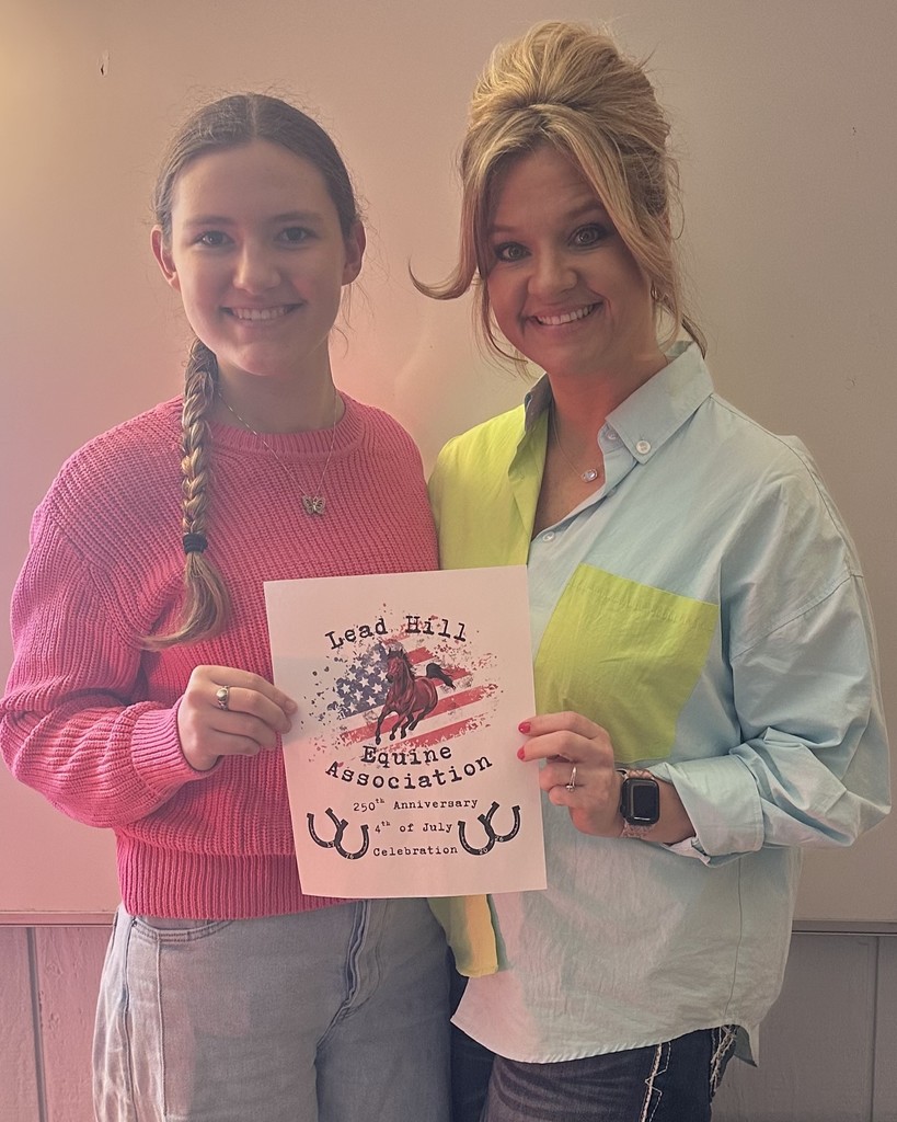 Congratulations to the President of Art Club, Elizabeth Archer,  for winning First Place in the shirt design for the Lead Hill Equine Association! Great job, Elizabeth! 