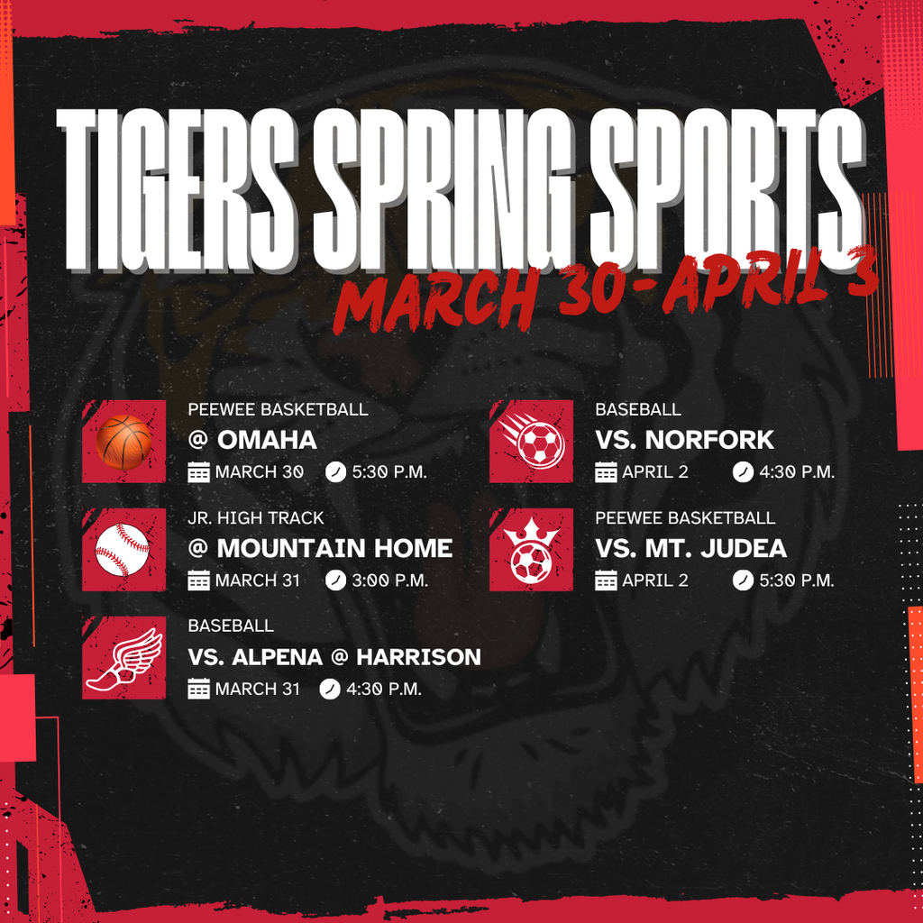 Sports Schedule March 30th-April 3rd. BASEBALL UPDATE: The game scheduled for March 31st against Alpena has been pushed back to a 4:30 p.m. start time. 