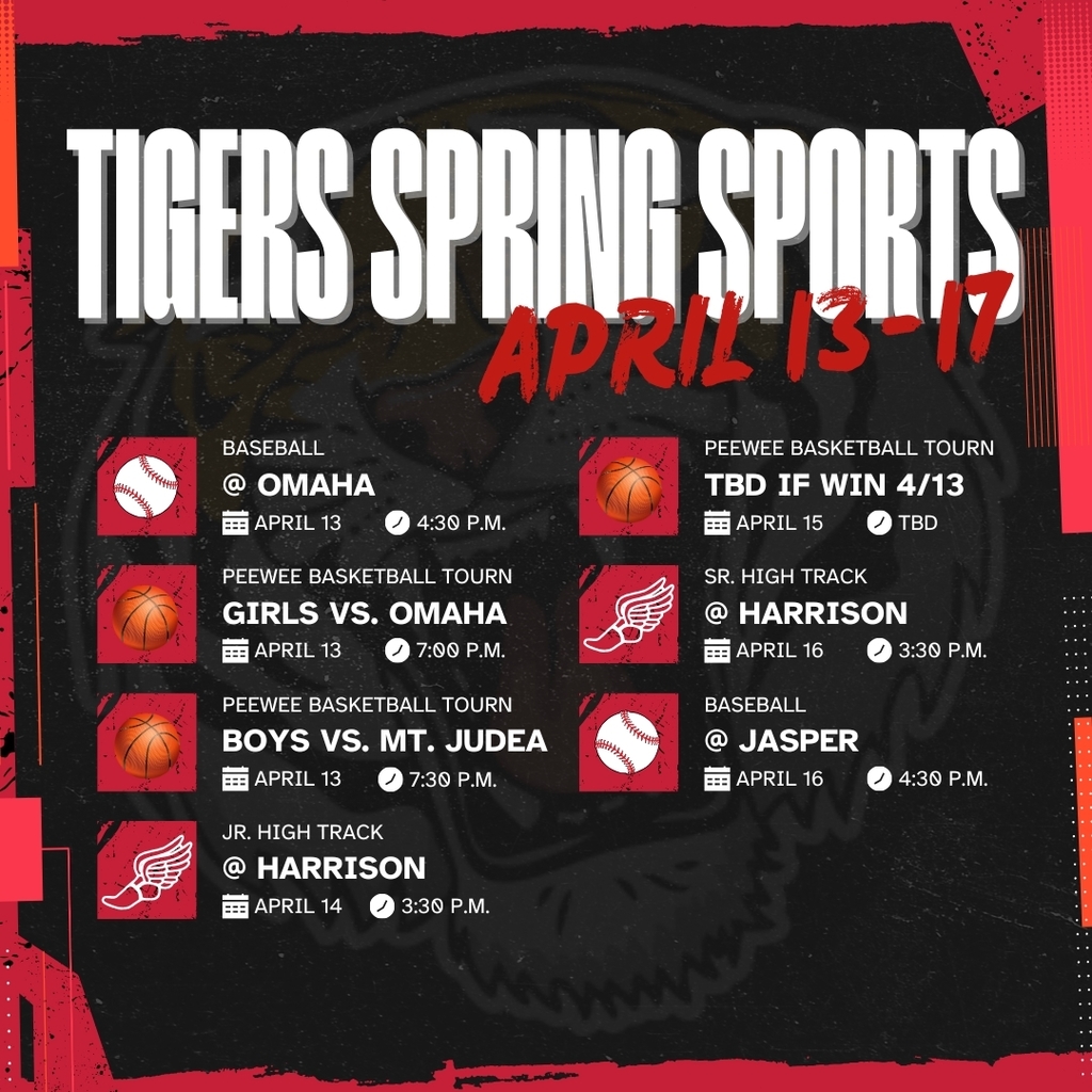 Tigers Athletics Schedule for April 13th-17th. Go Tigers! ❤️🐾🤍