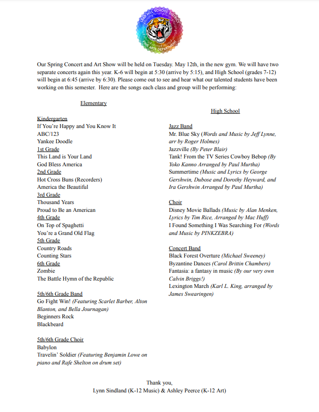 Spring Concert & Art Show