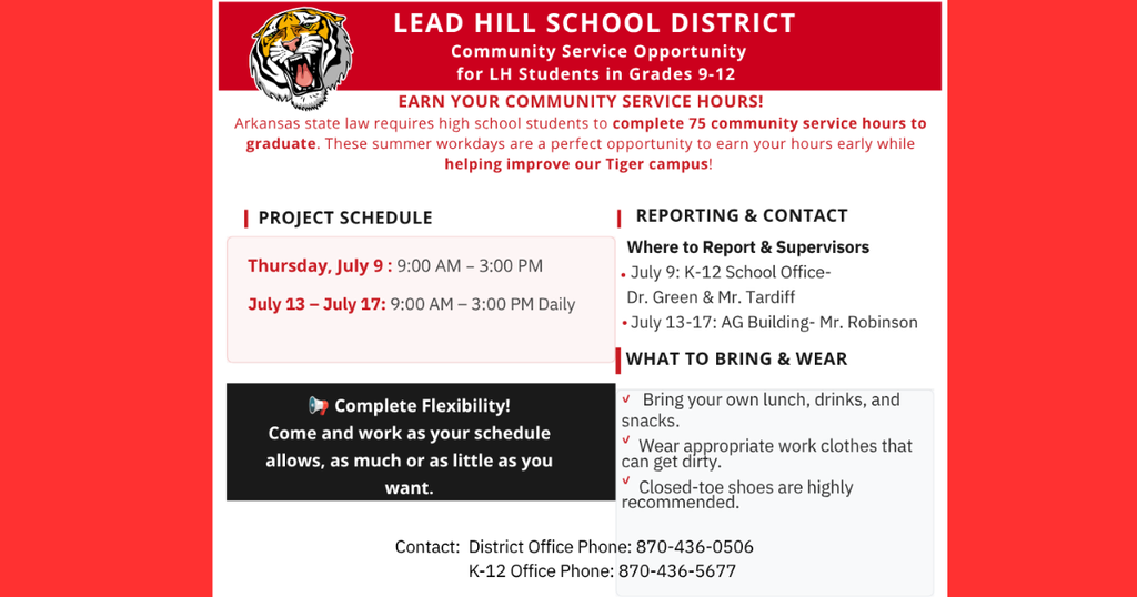 Community Service opportunity for LHHS students.