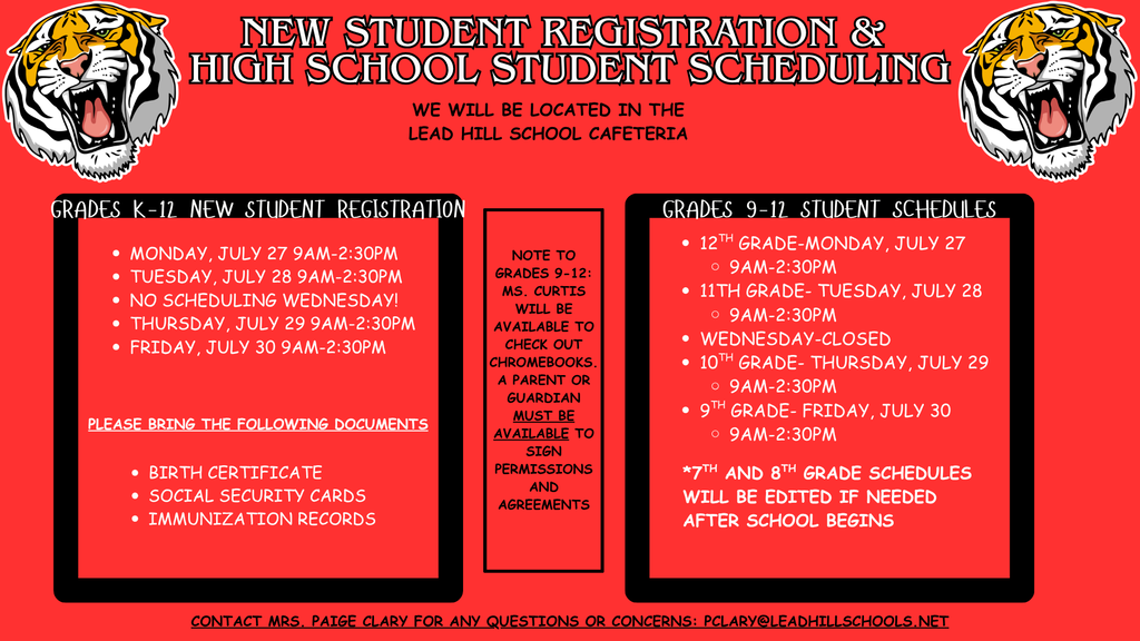 New student registration and scheduling information