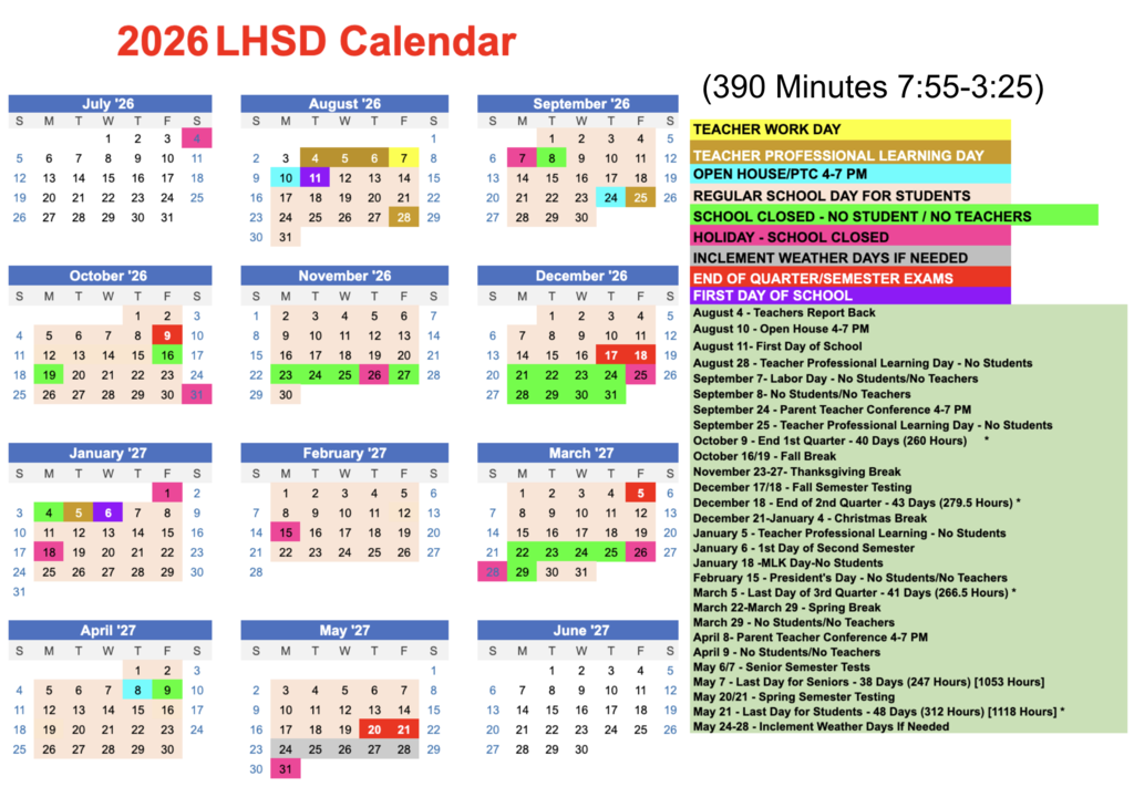2026 LHSD Calendar