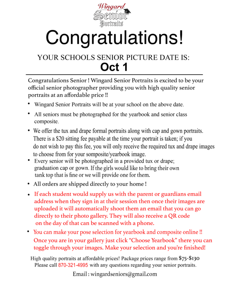 Senior Class Picture Day is October 1st, portraits will begin at 8am in the Beastro.
