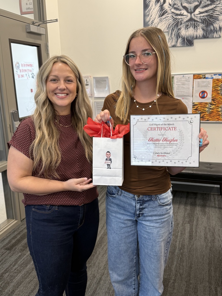 Congratulations to Hattie Hughes and Logan Henson for being recognized as Casey Scribner State Farm Players of the Month for their outstanding performances on the golf course! Great job, Tigers! 🐯⛳