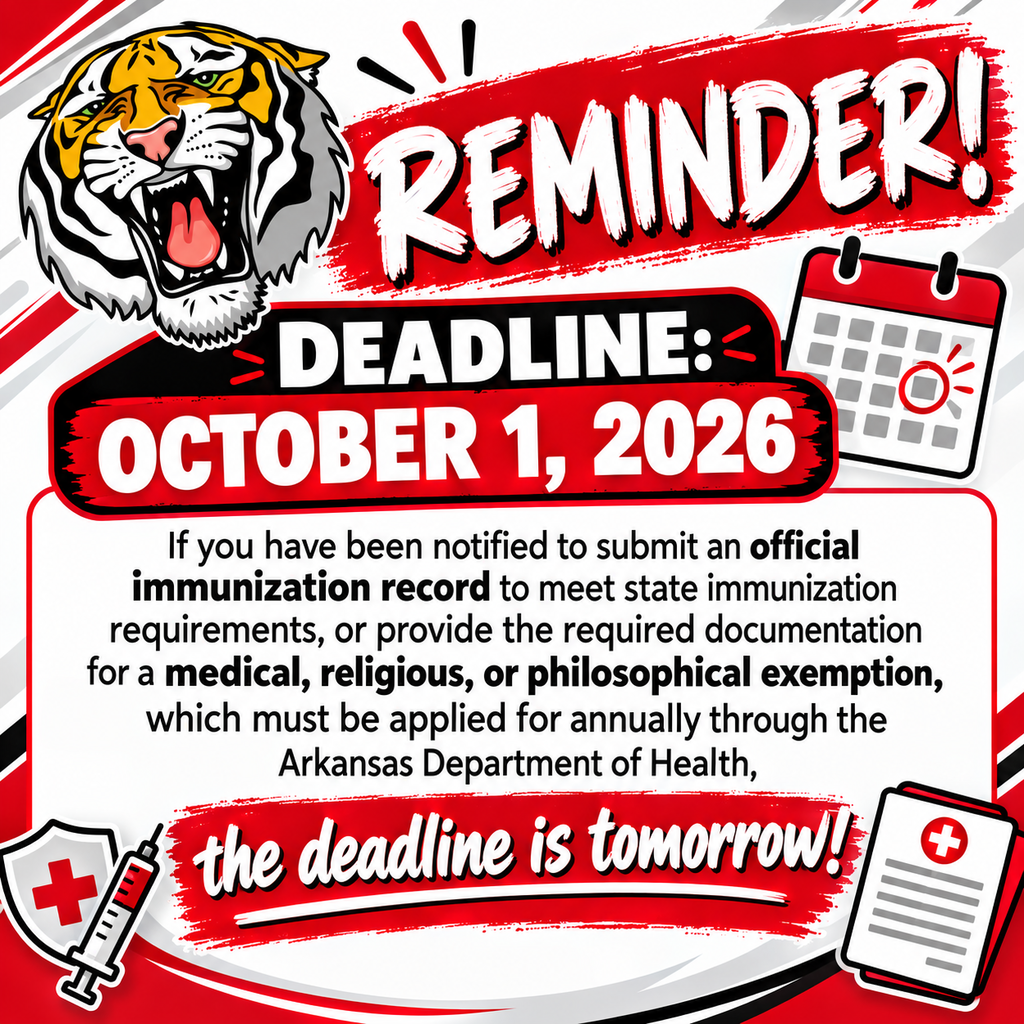 Reminder: If you have been notified to submit an official immunization record to meet state immunization requirements or provide the required documentation for an immunization exemption, the deadline is tomorrow, October 1st.