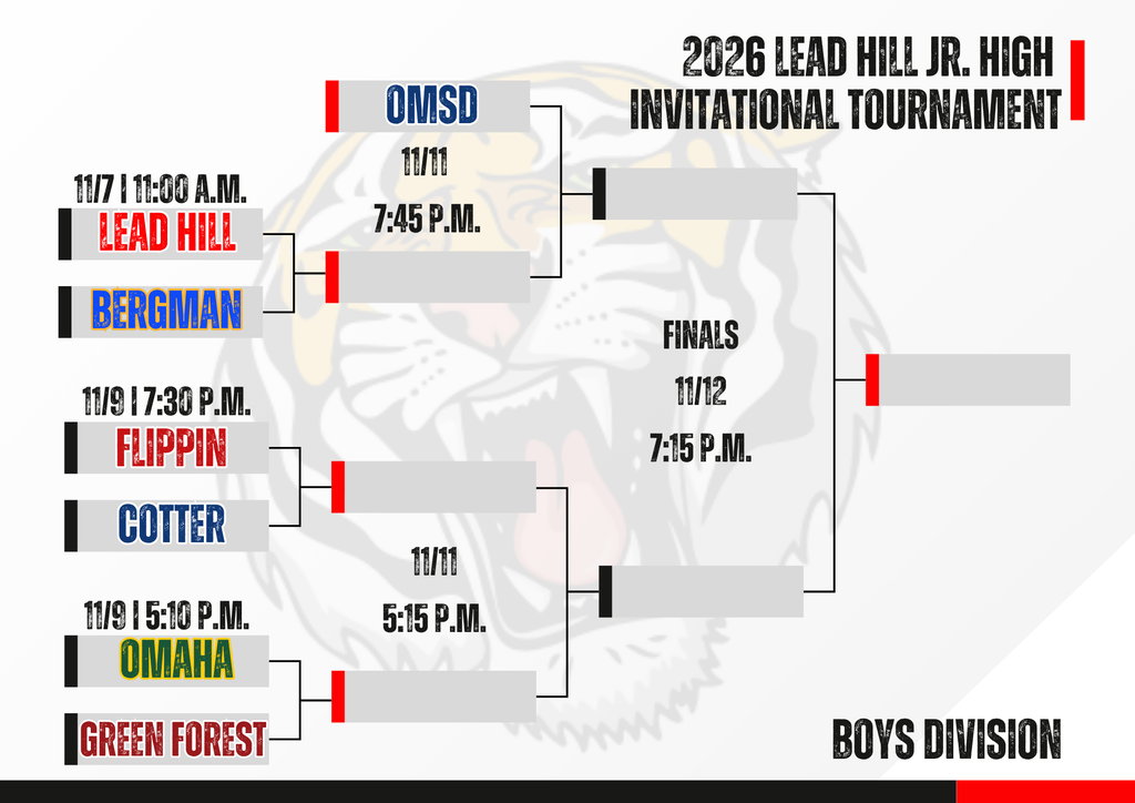 Boys Brackets for the Lead Hill Jr. High Tournament held November 7th-12th!
