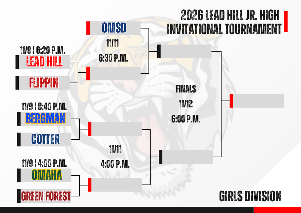 Girls Brackets for the Lead Hill Jr. High Tournament held November 7th-12th!