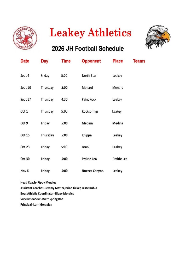 Football Schedule JH