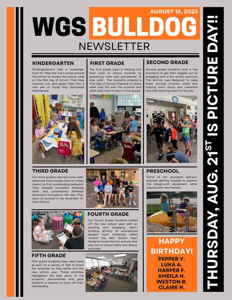 Welcome to the Waverly Grade School Bulldog Newsletter! Take a peek to see highlights from our exciting first days back at school.