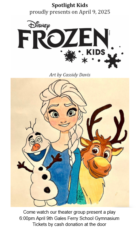Frozen Kids April 9, GFS Gym 6:00 PM