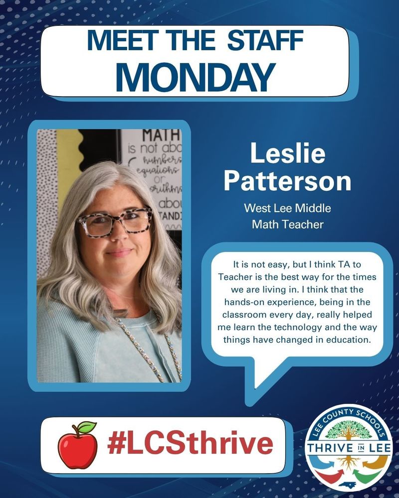 Leslie Patterson recognition graphic for Meet the Staff Monday