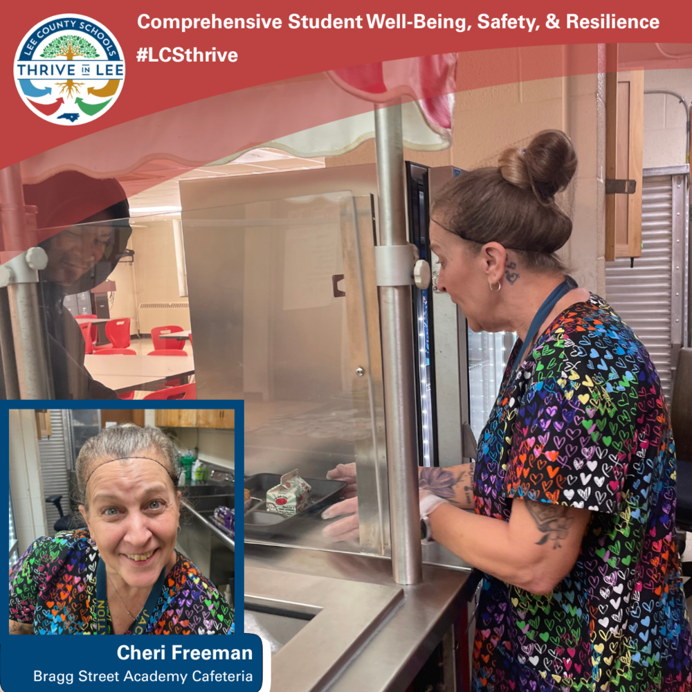 Cheri Freeman serves a student lunch in the Bragg Street Academy Cafeteria