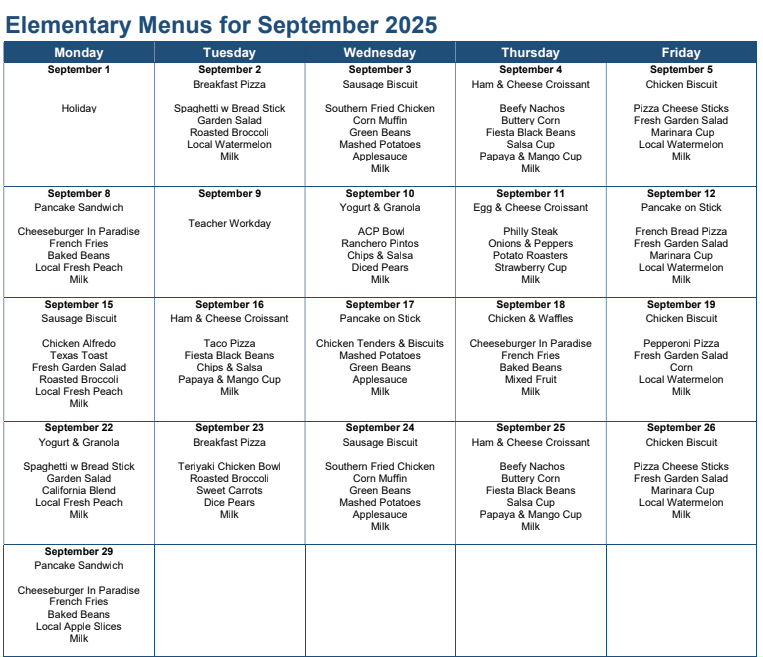 September menu
