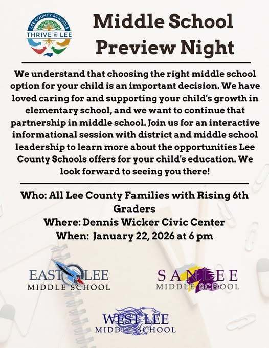Middle School Preview Night tonight at Civic Center 6 PM
