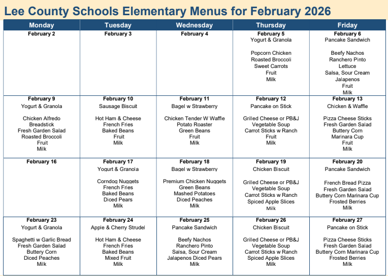 feb menu