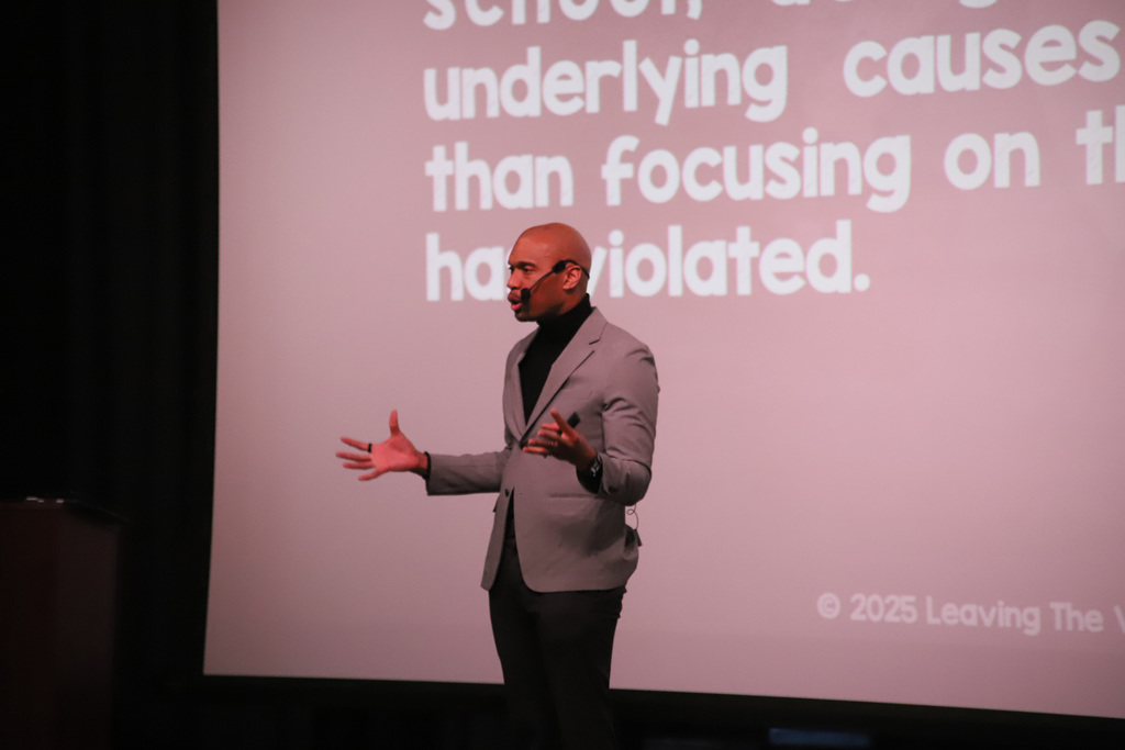 Kelvin Oliver presents to education leaders from across Lee County Schools, highlighting creative and out-of-the-box strategies for managing difficult student behaviors and supporting the mental health of students in the modern classroom. Partnership for Children & Families provided the financial support to bring this high-level professional development to Lee County School through a grant award from the Blue Cross Blue Shield of North Carolina Foundation.