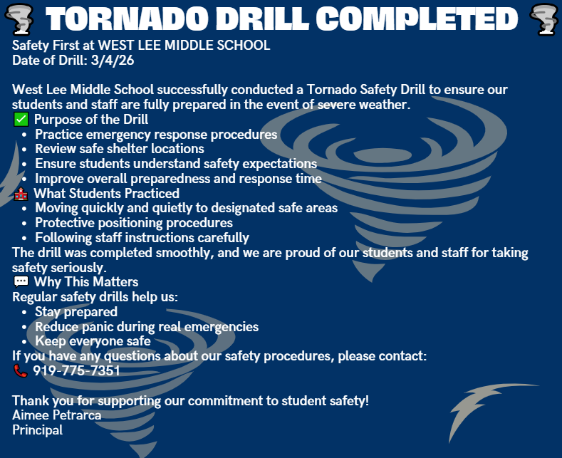 WLMS Tornado Drill 