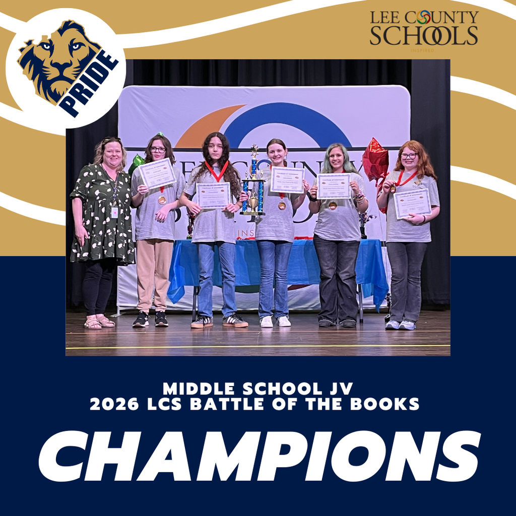 West Lee Middle JV Battle of the Books Champions Graphic
