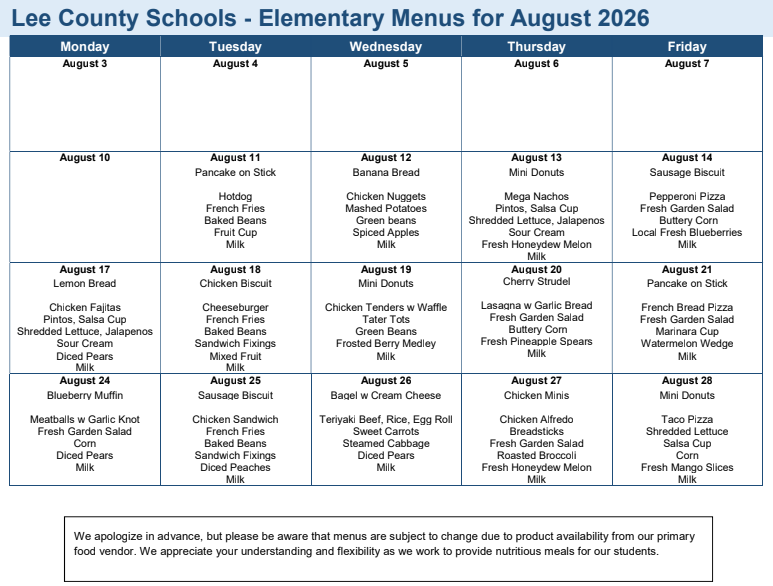 august menu