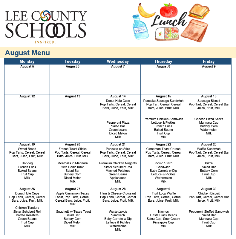 August Lunch Menu