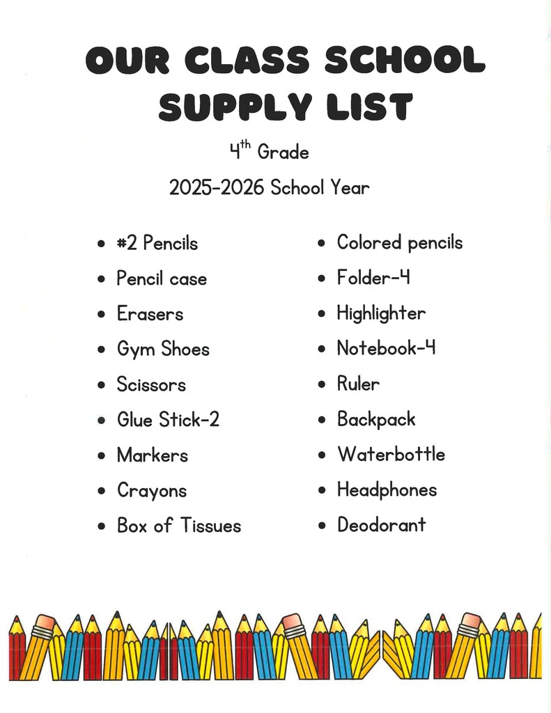 4th Grade Supply List
