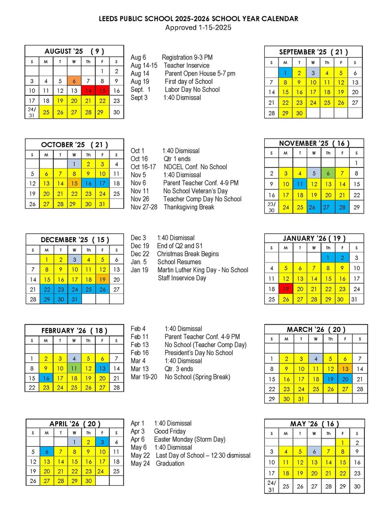 2025 - 2026 Calendar