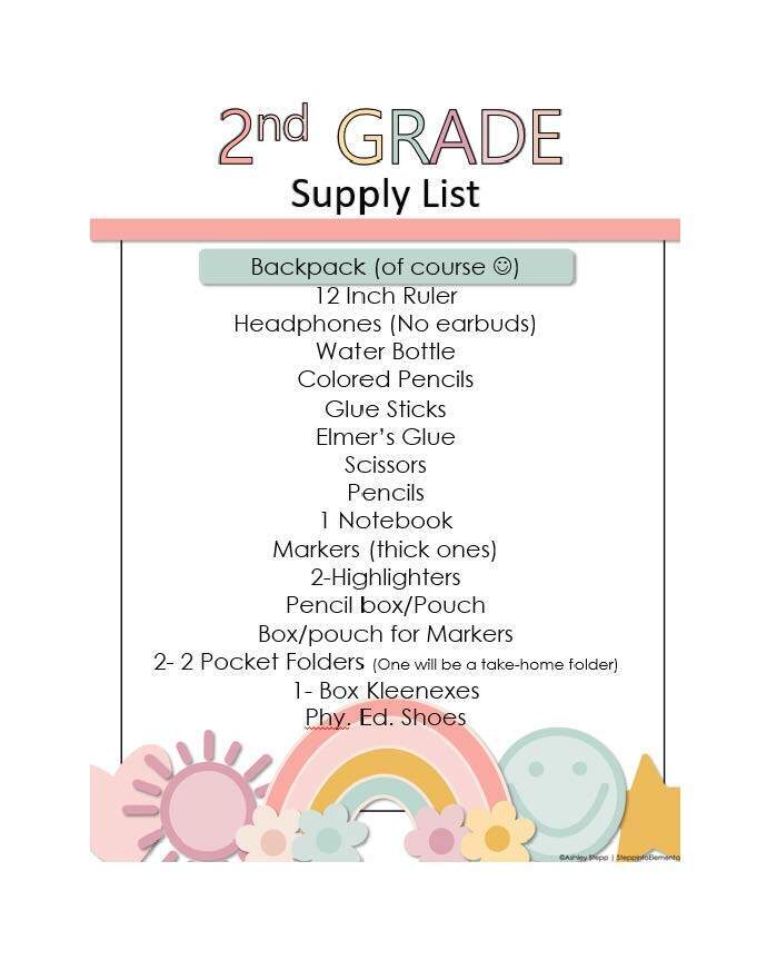 2nd Grade Supply List