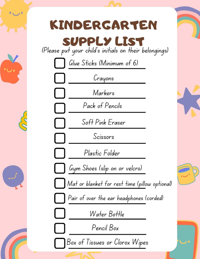 Kindergarten Supply List