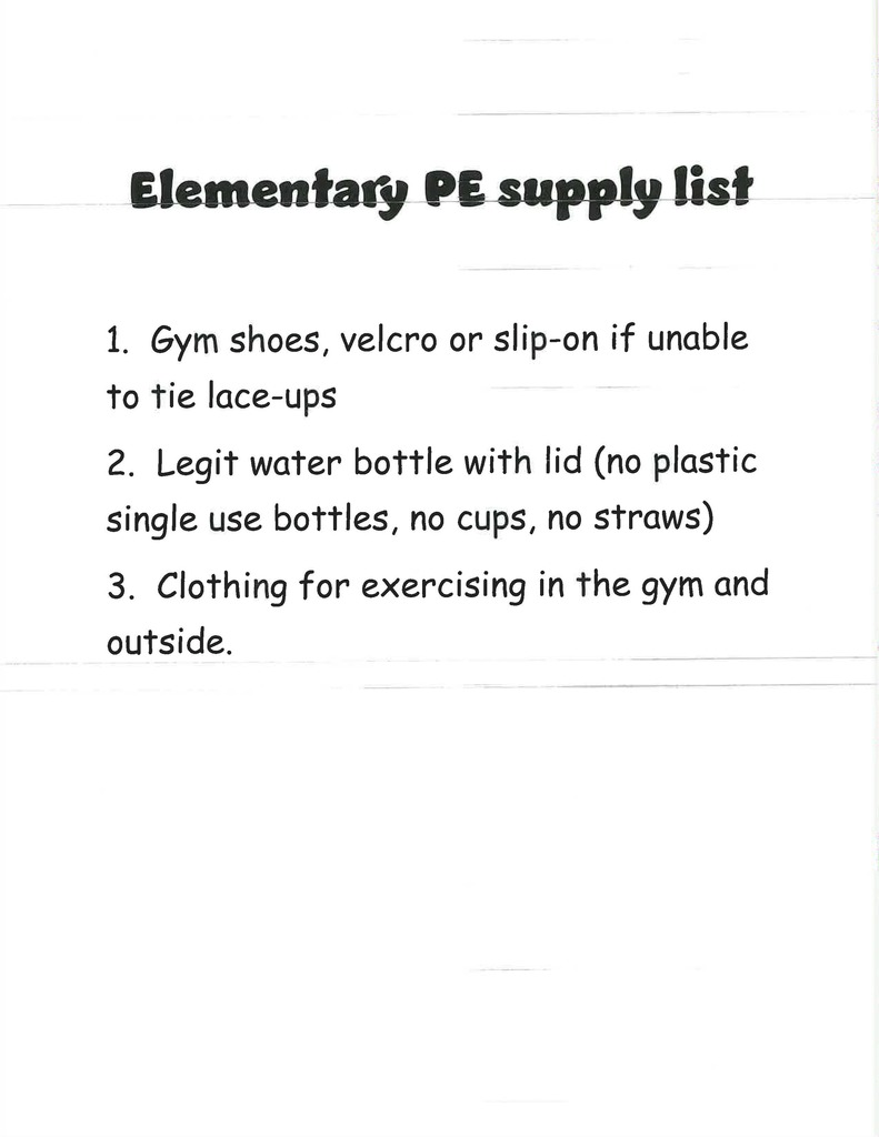 Elementary PE Supply List