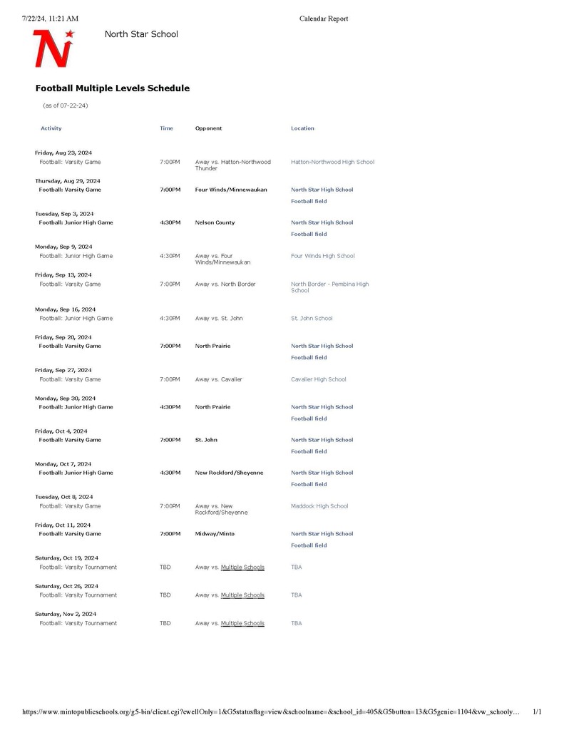 Football schedule