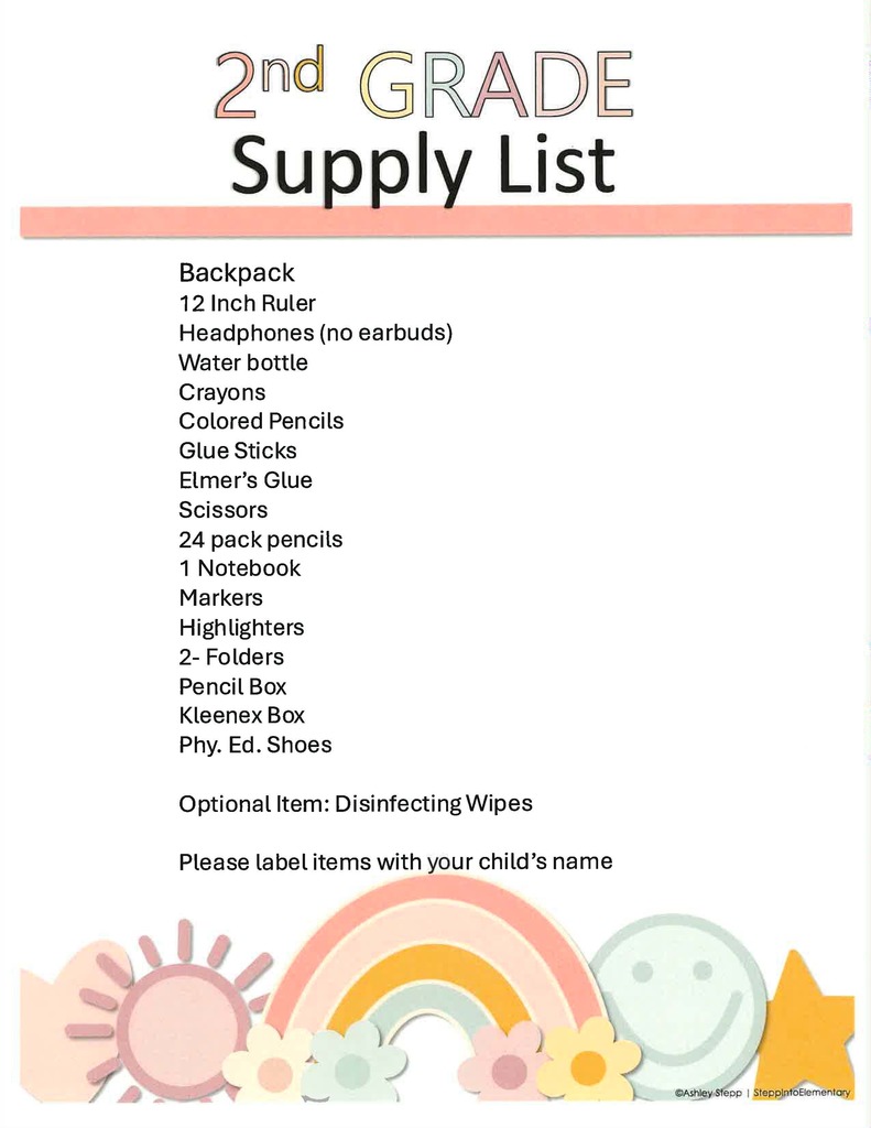2nd Grade Supply List