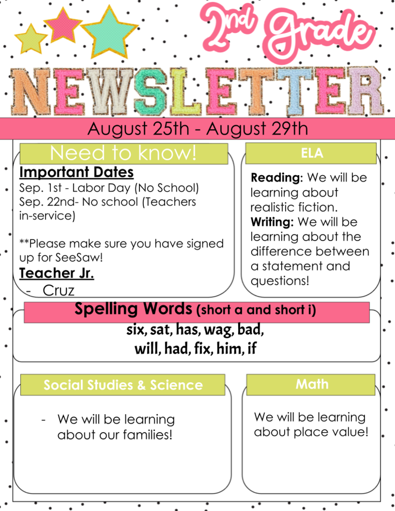second grade newsletter