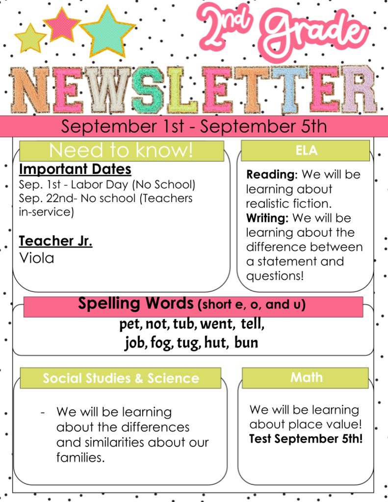 second grade newsletter