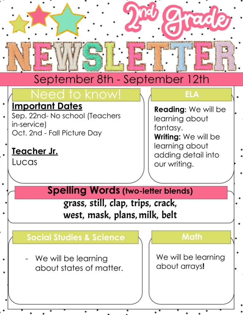 second grade newsletter