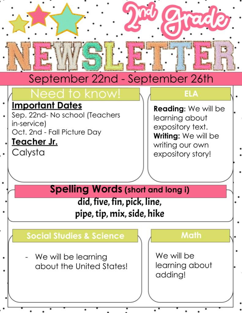 second grade newsletter